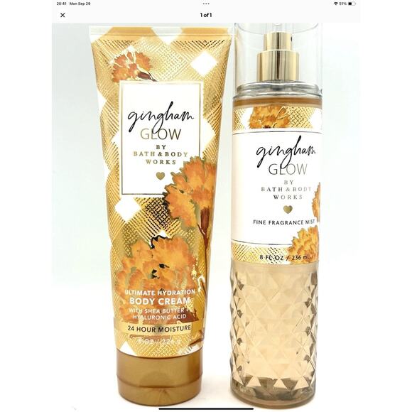 Bath & Body Works Gingham Glow Cream & Fragrance Mist  RARE 2 Pc Gift Set New - Picture 1 of 1